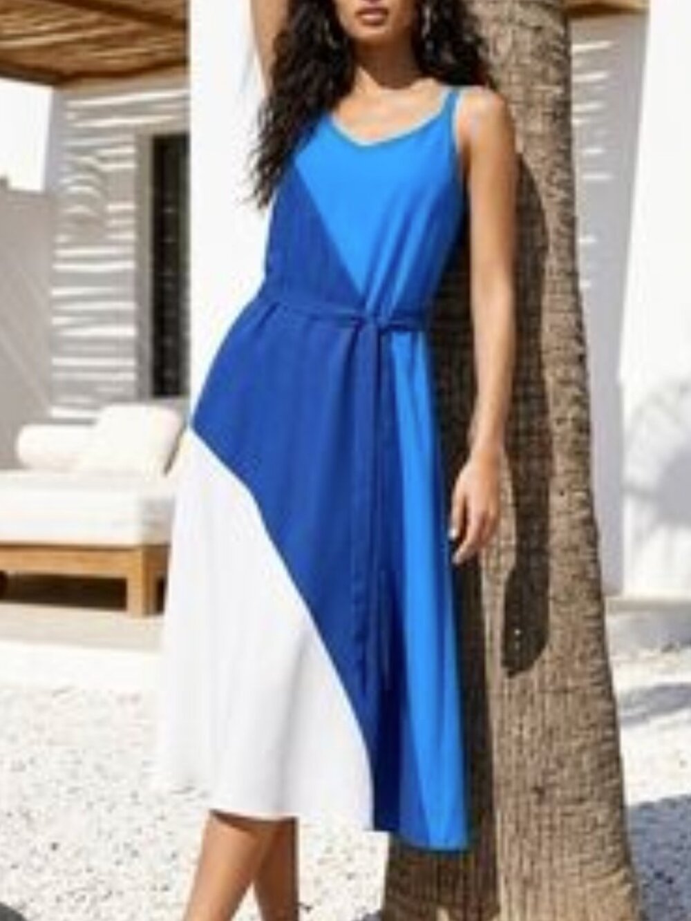 Blue Colorblock Sleeveless Midi Dress - Picture 2 of 5